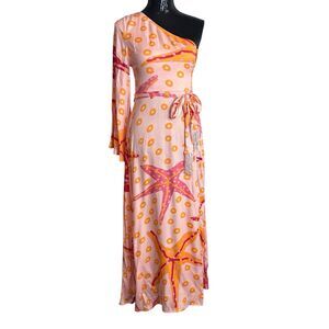 FARM x ANTHROPOLOGIE ONE SHOULDER STARFISH MAXI DRESS SIZE XXS Orange Coastal